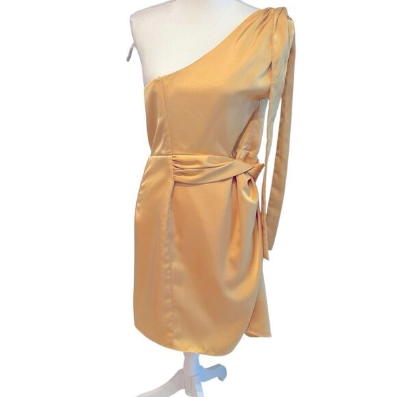 Elle Zeitoune One Shoulder Yellow Mini Dress Size Large - Picture 4 of 8